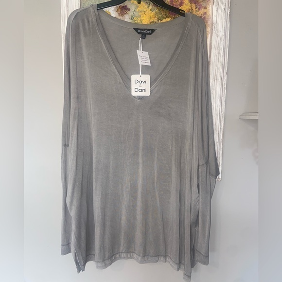 NEW W/Tag Davi & Dani 2X Rayon Blend Gray V-Neck Blouse - Picture 1 of 6